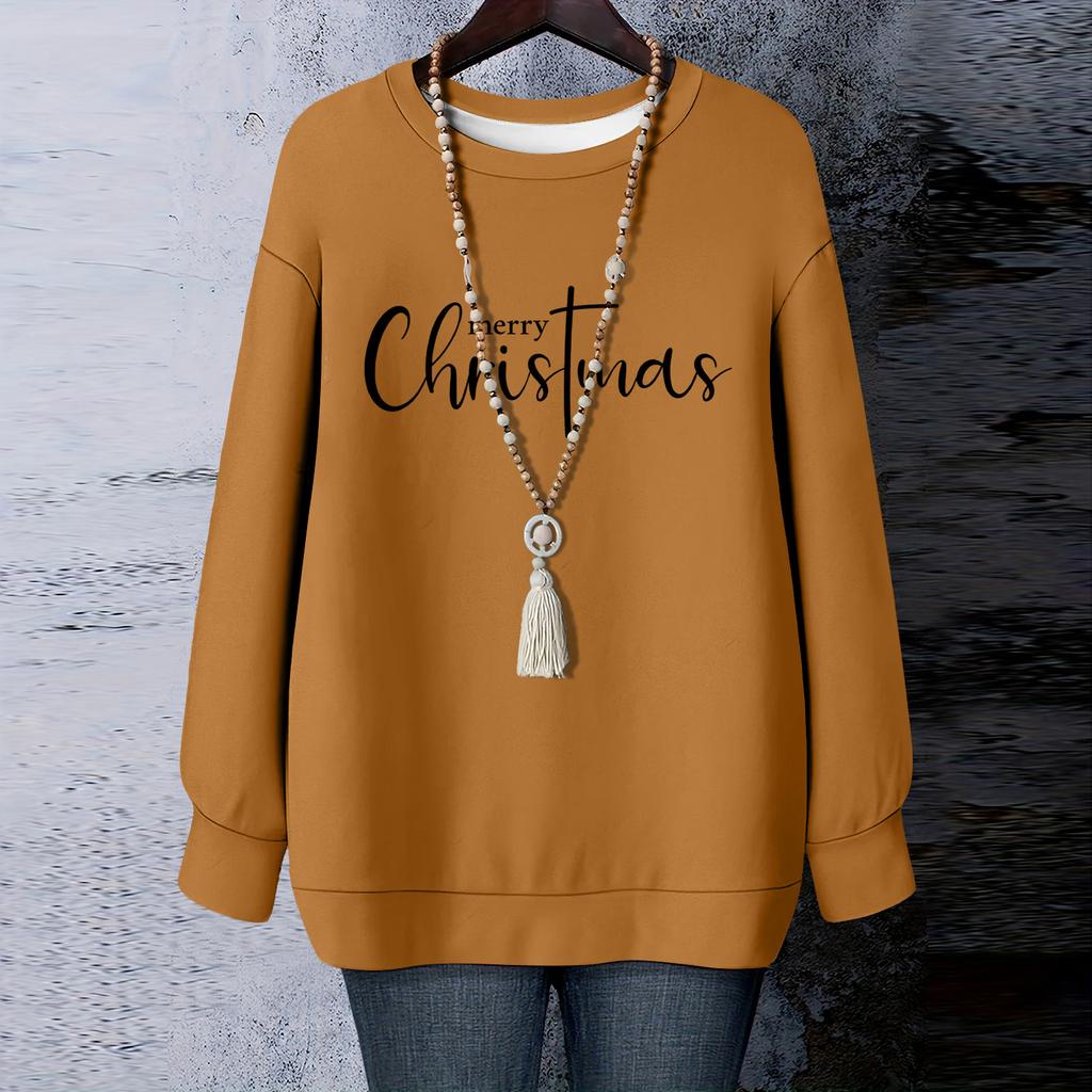 Ladies' Christmas Printed Round Neck Long Sleeved T-shirt Sweatshirt Top