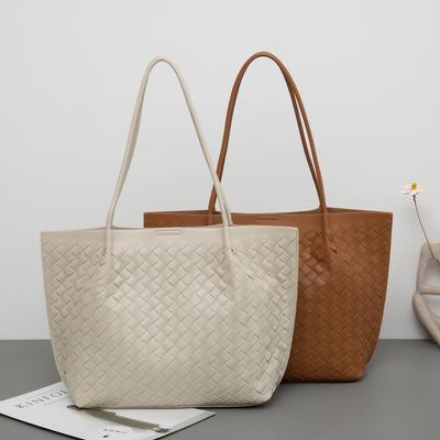 Cowhide Handmade Leather Woven Handbag Leather Women'S Bag Vegetable Basket Shoulder Messenger Bag Shopping Bag Mother Bag