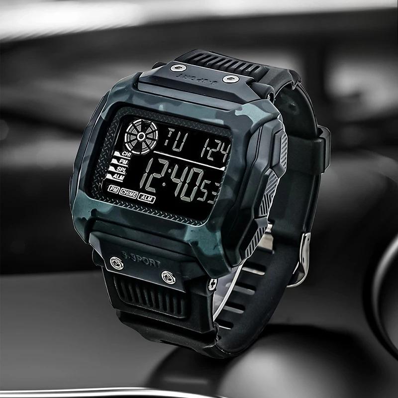 Men's Electronic Watch Square Outdoor Camo Military Sports Watch Technology Advanced Men's Watch Student Electronic Watch