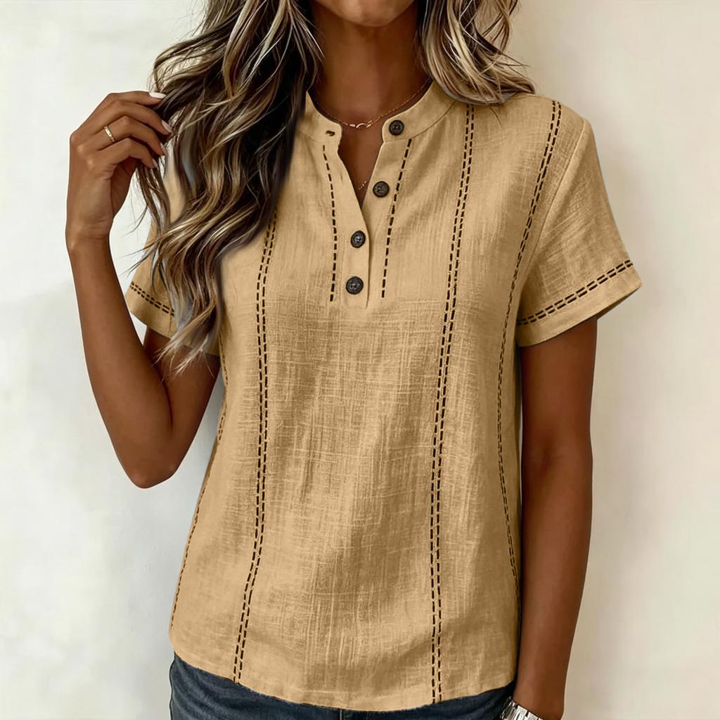 Fashionable Women's Button Up Collar Short Sleeved Women's Shirt
