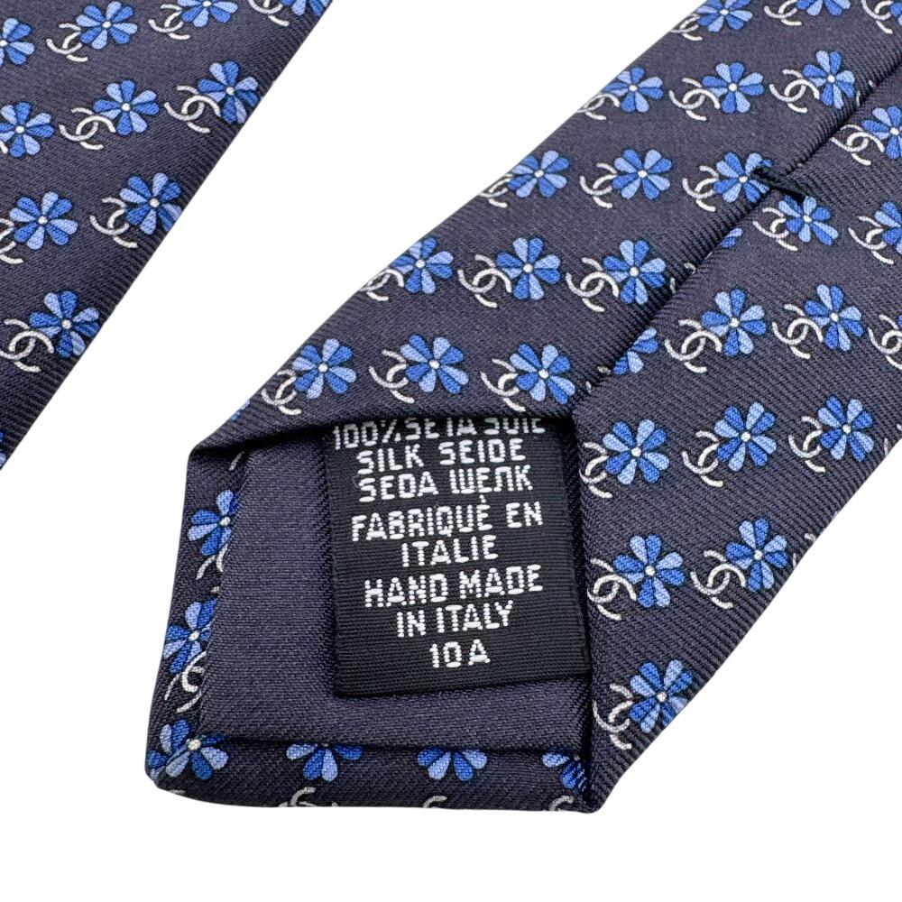 Chanel COCO Mark Business Commuting Flour Silk Tie Navy Silk Used
