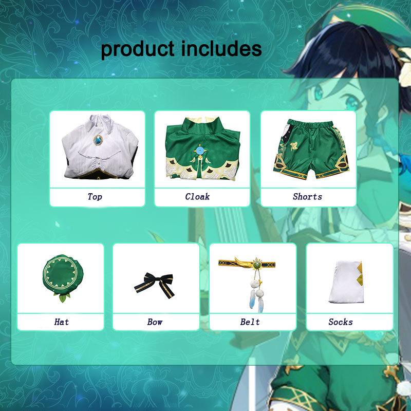 Genshin Impact Cosplay Game Anime Project Venti Cosplay Costumes Women's Cloak Top Shorts Belt Socks Tie Full Set