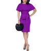 Damen Einfarbig Kurzarm O-Ausschnitt Gürtel Cocktail Bodycon Knielanges Kleid