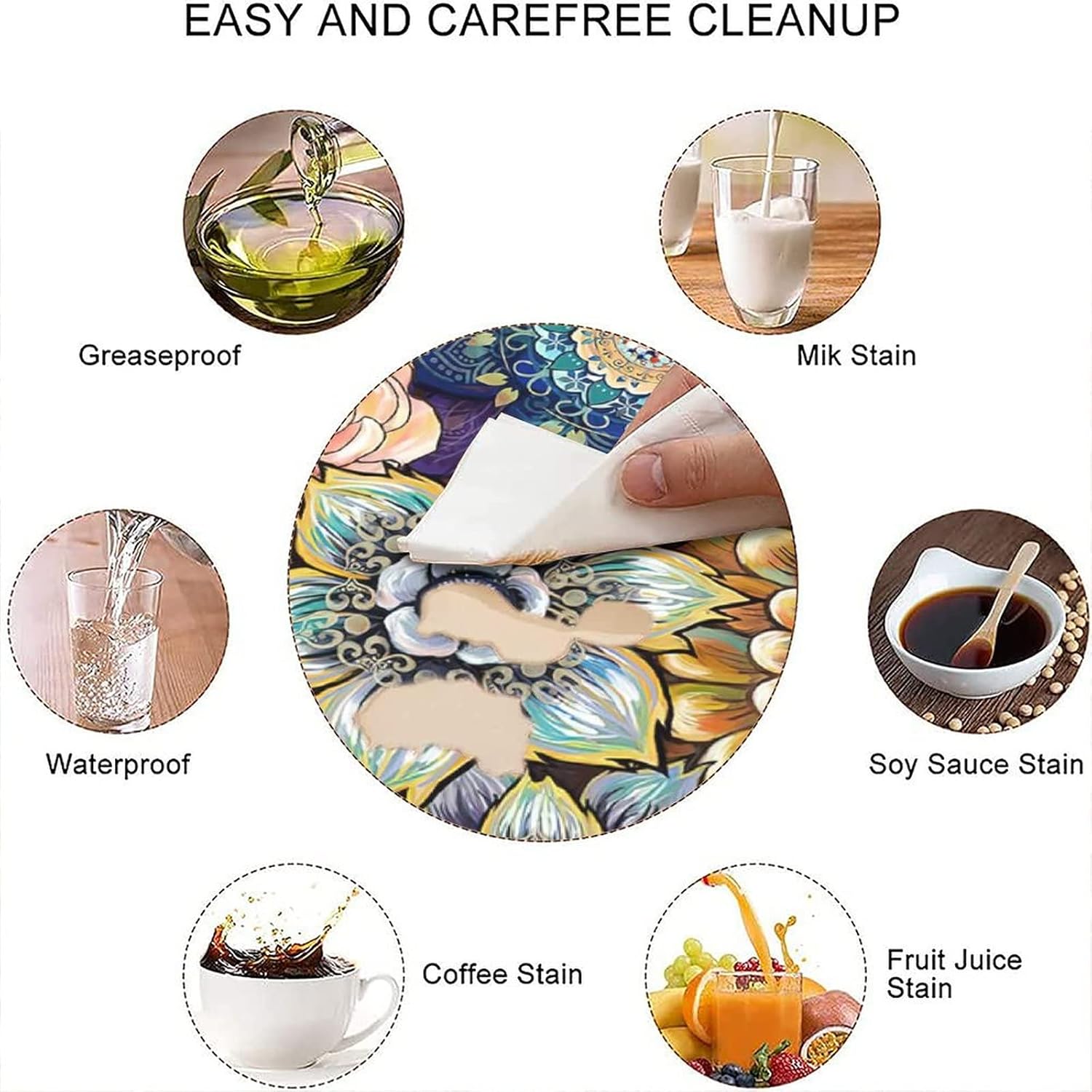 

Square Fitted Table Cloths, Colorful Flowers Boho Waterproof Wipe Clean Polyester Table Cloth, for Indoor Outdoor Kitchen Home Party Dinner Patio,