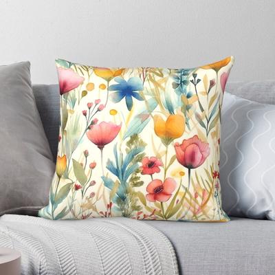 Orange Green Blue Floral Square Pillowcase Polyester Linen Velvet Creative Zip Decorative Home Cushion Cover