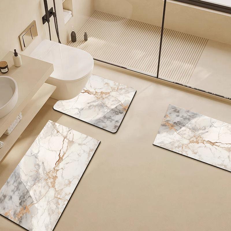 Stone Textured Printed Toilet Cushion Diatom Mud Bathroom Floor Mat Quick Drying Anti Slip Shower Pad Modern Home Decoration Bathroom Accessories