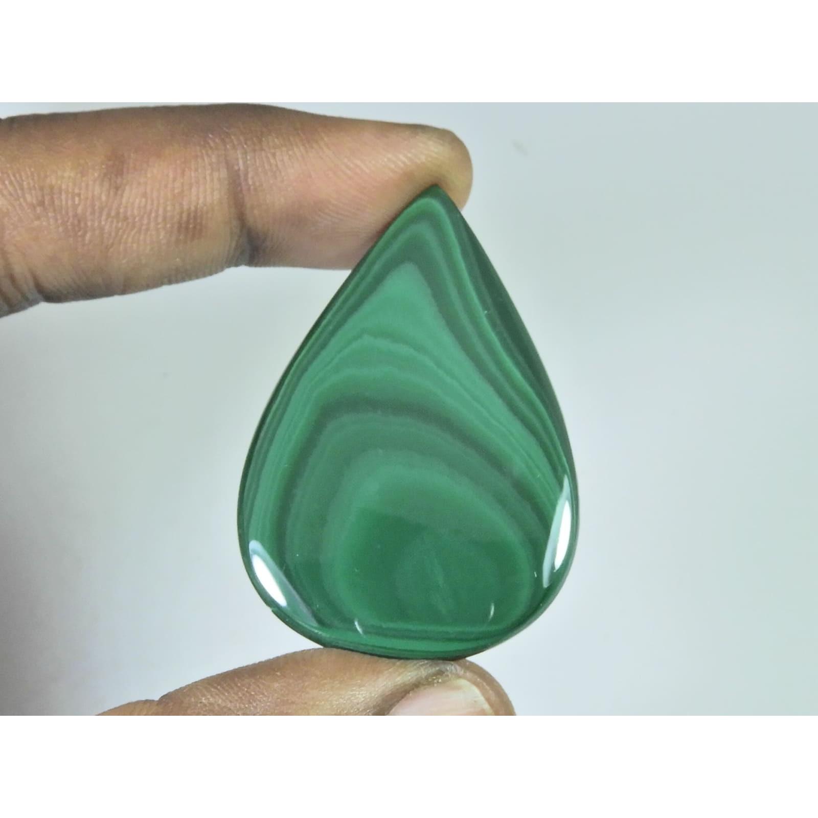 65Cts. Natural Green Malachite Pear Shape Cabochon Loose Gemstone 32X49X04MM D-367