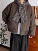 Giacca Imbottita Unisex Giapponese Retrò a Quadri con Cappuccio e Sciarpa