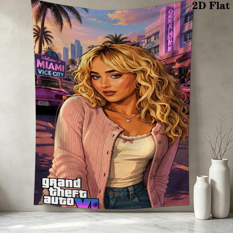 Sabrina Carpenter Pattern Wall Tapestry Aesthetic Wall Hanging Printed Fabric Blanket Decorative Tapestries for Bedroom Living Room Home Decor