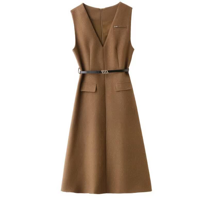 Women's Semi-High Neck Top & Sequin Vest Dress Two-Piece Set with Belt