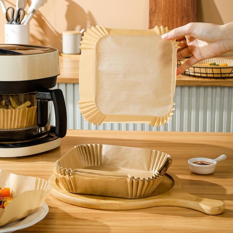 100PCS Air Fryer Disposable Paper Square Round Baking Paper Barbecue Plate NonStick Mat Kitchen Oven Oil Absorbing Paper Tool