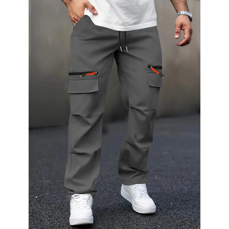 Casual Men's Cargo Pants Multiple Pockets - Straight Leg Loose Fit Zipper Details Perfect for Spring and Fall