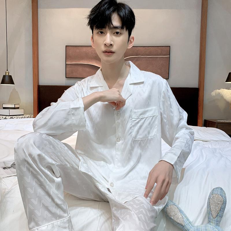 Jacquard Pajamas Suit Men Summer Ice Silk Shorts Sleepwear Set Thin Satin Loungewear Male Night Clothing