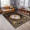 Flannel Printed Black Gold Marble Rug Classic Ornate Design Living Room Carpet Soft Fleece Floor Mat Luxury Home Decor Elegant