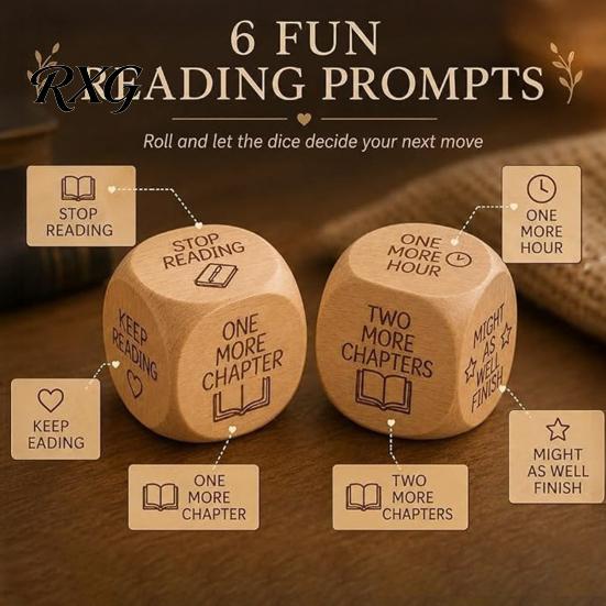 Bookish Daily Habit Tool Wooden Reading Decision Dice, 6-Sided Wood Engraved Quotes Prompt, Natural Literary Forming Charm, Fun Companion Book