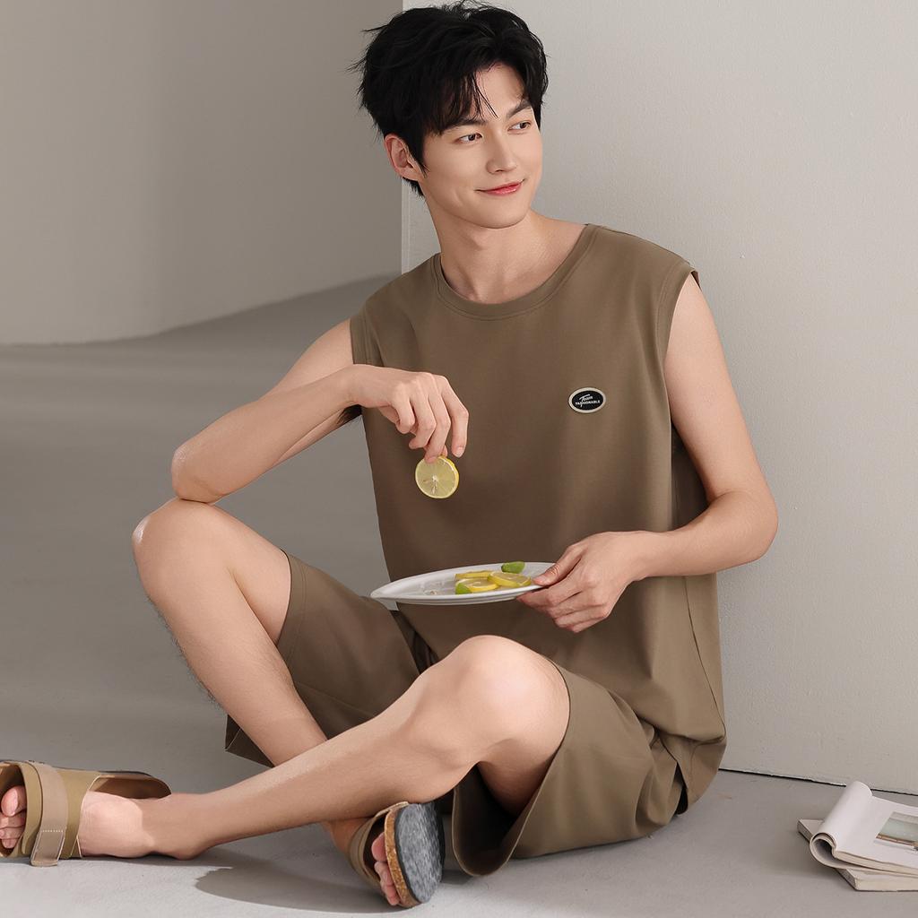 [Huge cool feeling] Pajamas men's summer new pure cotton sleeveless shorts can be worn outside loungewear vest set thin