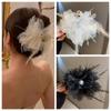Temperament Pearl Feather Flower Hair Claw Super Fairy Hair Crab Clip Feather Flower Grip  Updo