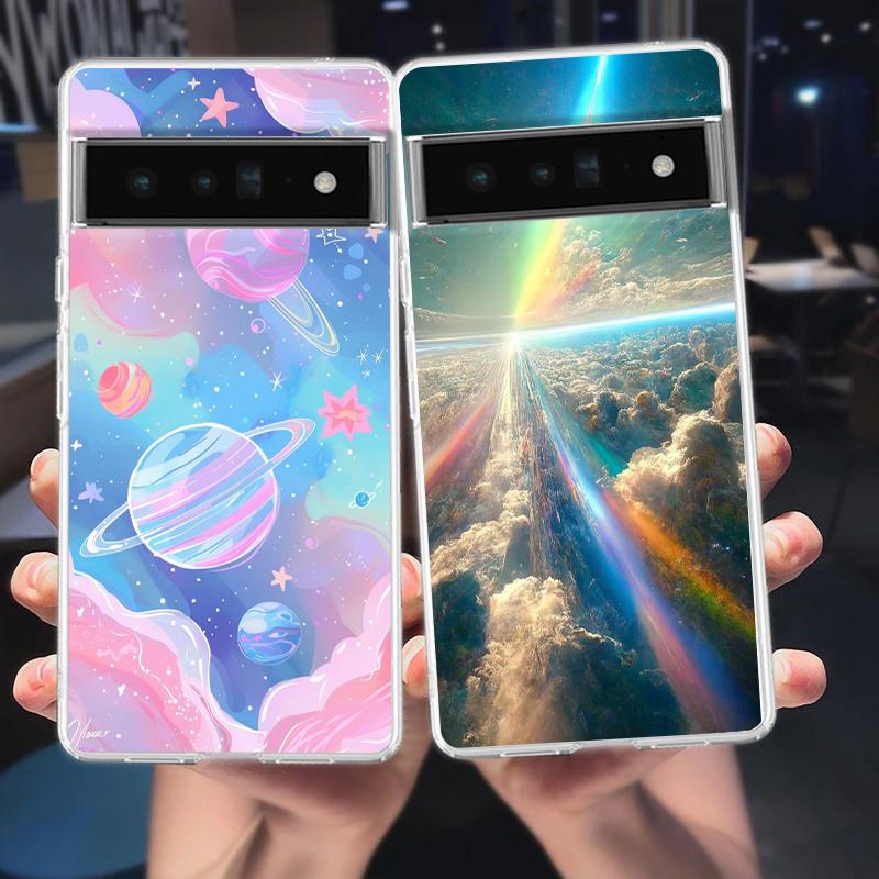 Earth Stars Space Phone Case For Google Pixel 9 8 7 6 Pro XL 8A 7A 6A 5 4 5A 4A 3A XL 5G soft Silicone Clear TPU Cover