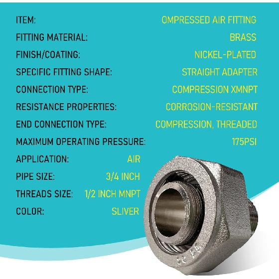 Metal Parts M8005 Straight Joint Double O-ring Compression System, Maxline M8005 Straight Joint for 3/4 "bushing with 1/2" NPT External Thread