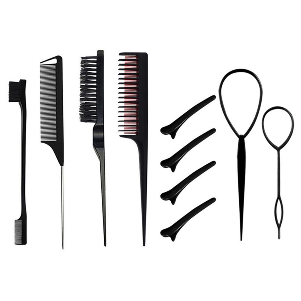 10pcs/1set Hairdressing Tools Pointed Tail Comb Dual Head Eyebrow Brush Triple Row Comb Coiler Hair Salon Styling Comb