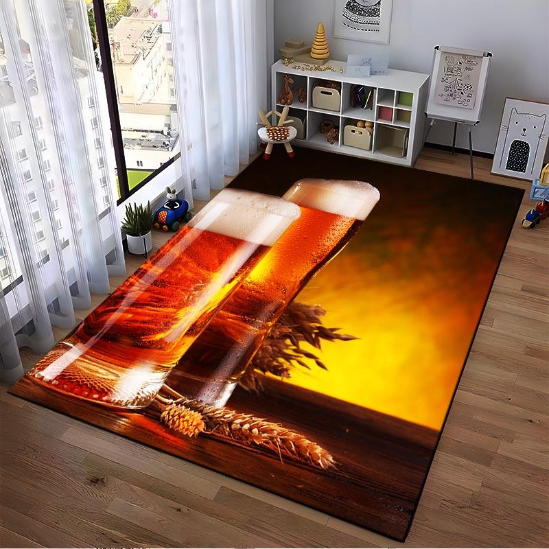 Beer Glasses with Wheat Design on Rustic Table Background and Warm Glow Style Suitable for use as an anti-slip1 for1room and bedroom sofas