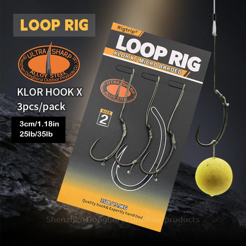 3pcs/pack Carp Fishing Line Loop Rig 35LB/15.9kg KLOR HOOK Size 2 4 6 8 Ready-Tied Soft Hook Link Sections Combi Rig Hair Rigs Carp Fishing Tackle