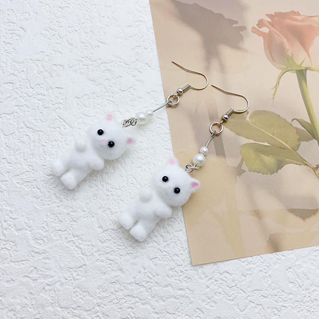 Unique Flocking Animal Earrings Cartoon Cat Shaped Ear Rings Ornament Women Girls Accessory Stylish Party Accessories