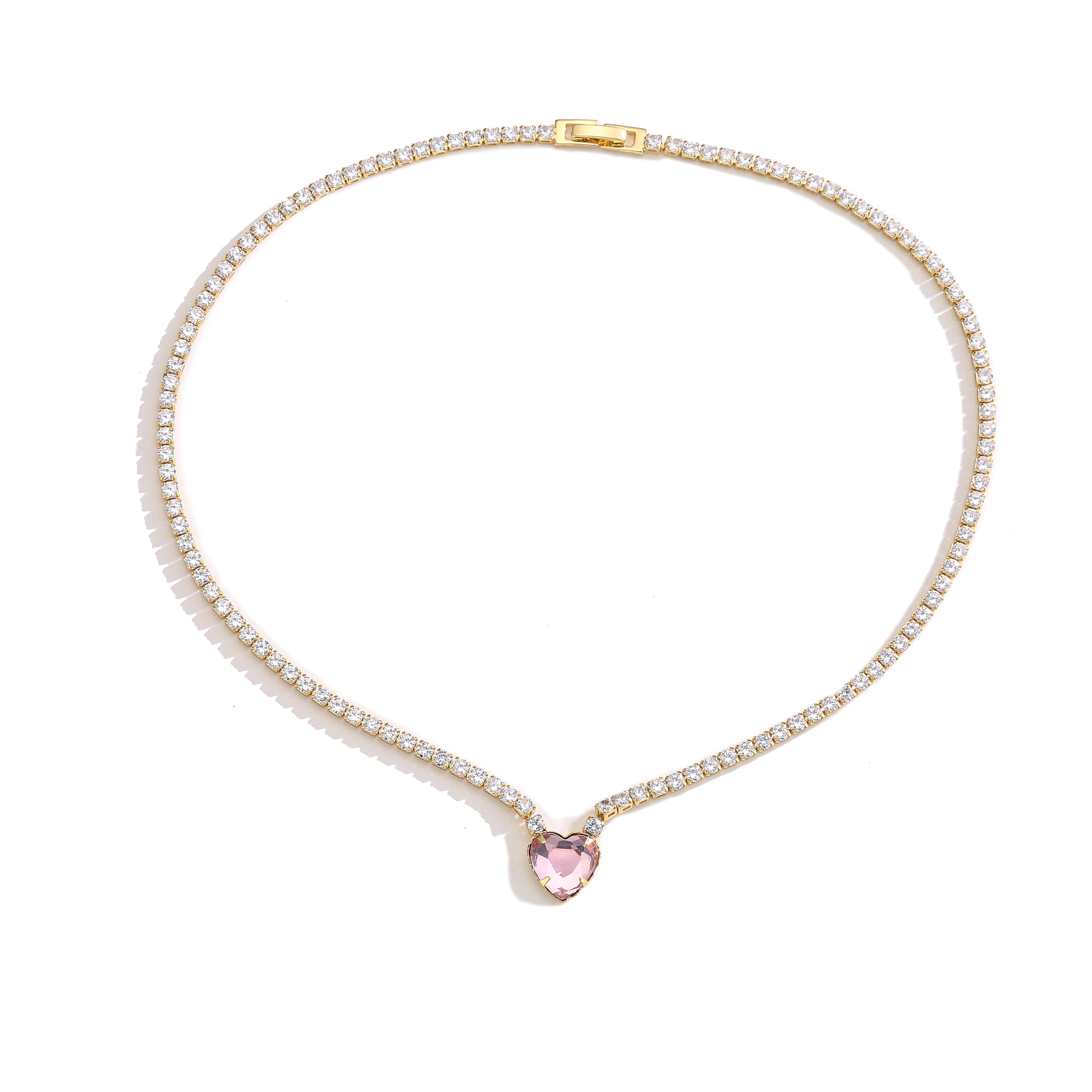 

HECHENG, Heart Shape Pink Yellow 5A Zircon Pendant Necklace For Women Wedding Party Fine Zircon Gifts