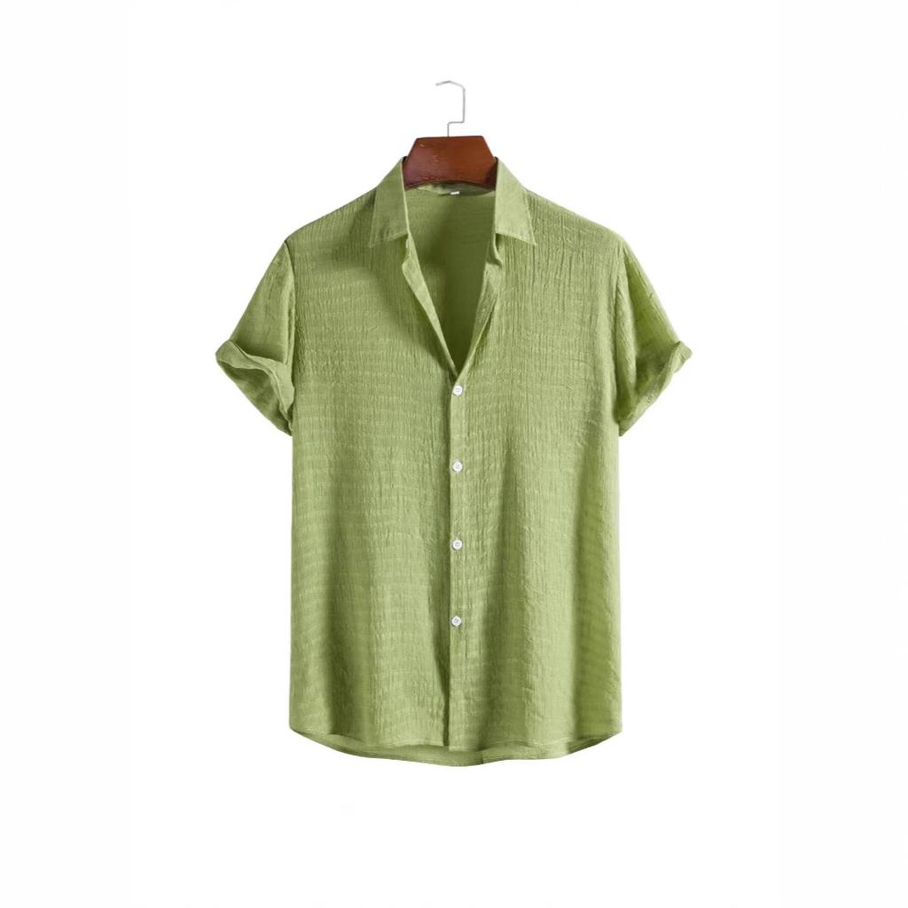 Man cotton shirt men's fashion trend solid color shirt dark compartment short sleeve men's shirt men's