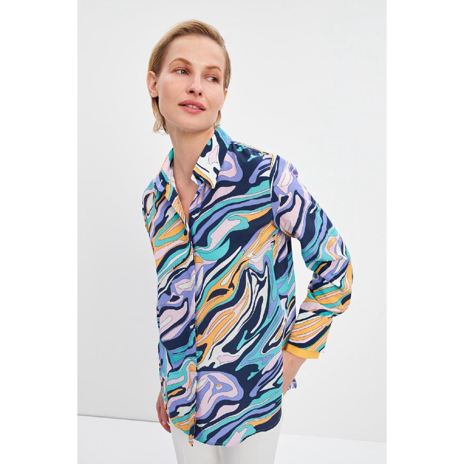 

Mint Patterned Shirt With Hidden Button Detail M шар голубой