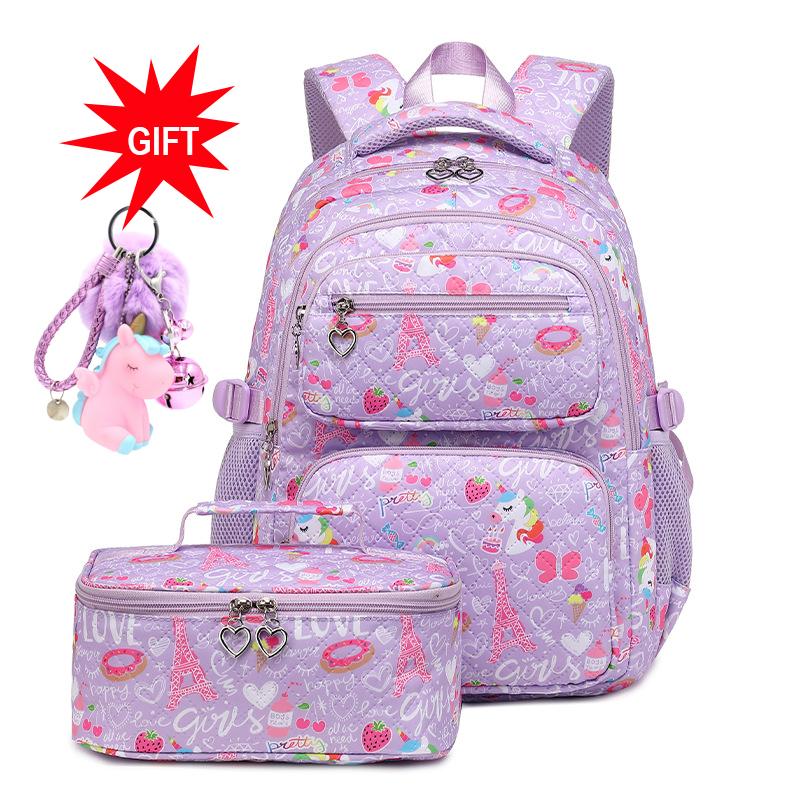 Nowy plecak dla dziewcząt do szkoły podstawowej, zestaw torebek z lunchboxem, duża pojemność, wodoodporny, Mochila Infantil Escolar