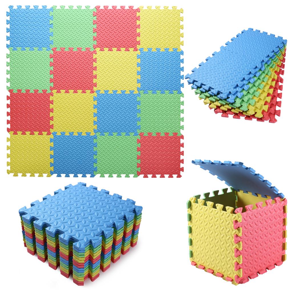 0,4 Zoll / 16 Stück Dicke Quadratische Puzzlematte, 30*30cm EVA-Schaumstoff Baby-Spielmatte für Aktivitäten im Kinderzimmer, Rot/Gelb/Blau/Grün