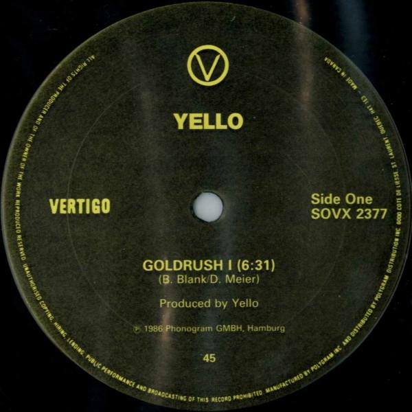 

12inch Record YELLO Goldrush SOVX2377 Vertigo 1986 Canada Dance Electronica Used