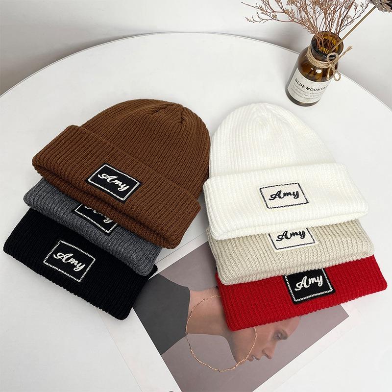 Big head circumference knitted wool hat men's winter outdoor cold and warm pullover hat simple letter bag head cold hat