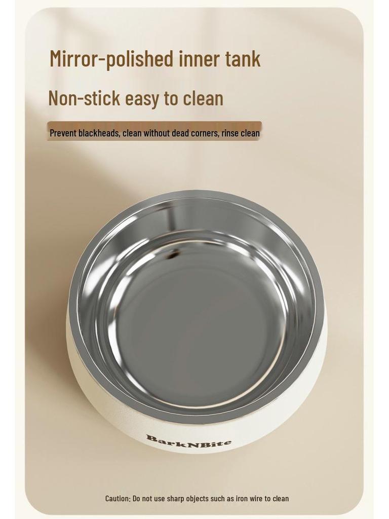 Non-Slip 304 Stainless Steel Pet Food & Water Bowl - Protects Cervical Spine, Large Diameter, Ideal for Dogs and Cats.