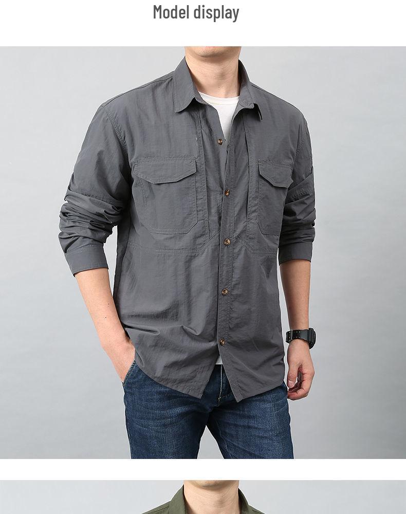 Men's Multi-Pocket Quick-Dry Workwear Shirt - Long/Short Sleeve, Loose Fit, Plus Size