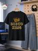 1pc Male Graphic T Shirt Retro Disco King Pattern Short Sleeve Crew Neck for Teenagers[solely 1pc T-SHIRT], for Teenager