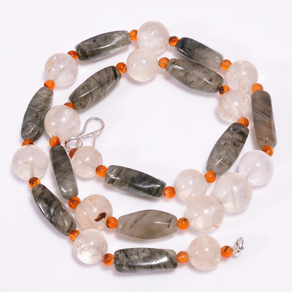 Natural Green Rutile Quartz Crystal Carnelian Beads Necklace 3-19 mm 18" UB-8183 UB-8183
