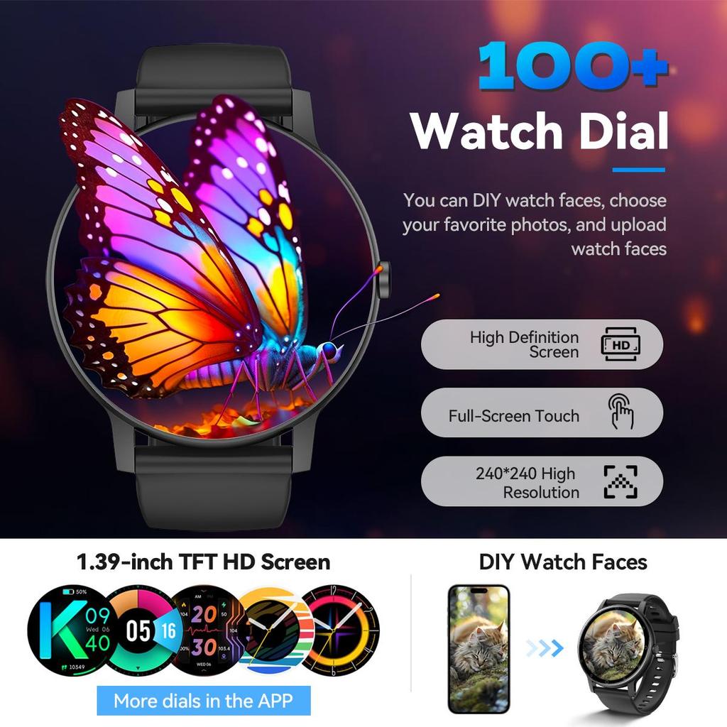 QTLLBT Sport-Smartwatch bequemes Silikonarmband drahtloser Anruf Schrittzähler Distanz-Tracker Musiksteuerung Nachrichtenbenachrichtigungen multifunktional geeignet