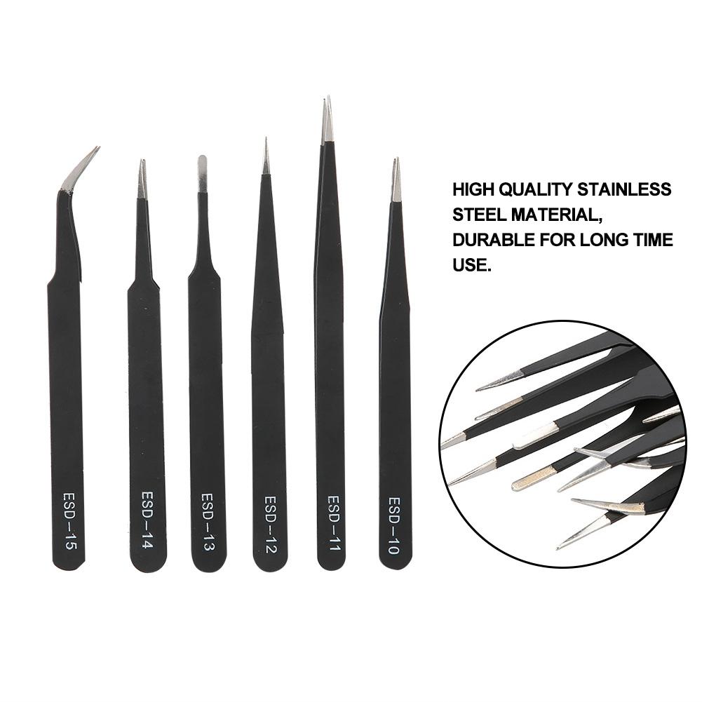 6PCS Anti static Tweezers Stainless Steel Tweezer Maintenance Tool