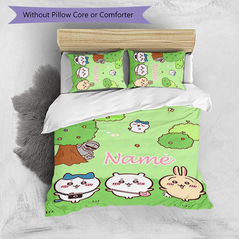 3pcs Custom Name Chiikawa Bedding Set Duvet Cover Closure Includes 1 Duvet Cover & 2 Pillowcases for All Seasons Bedroom Decor