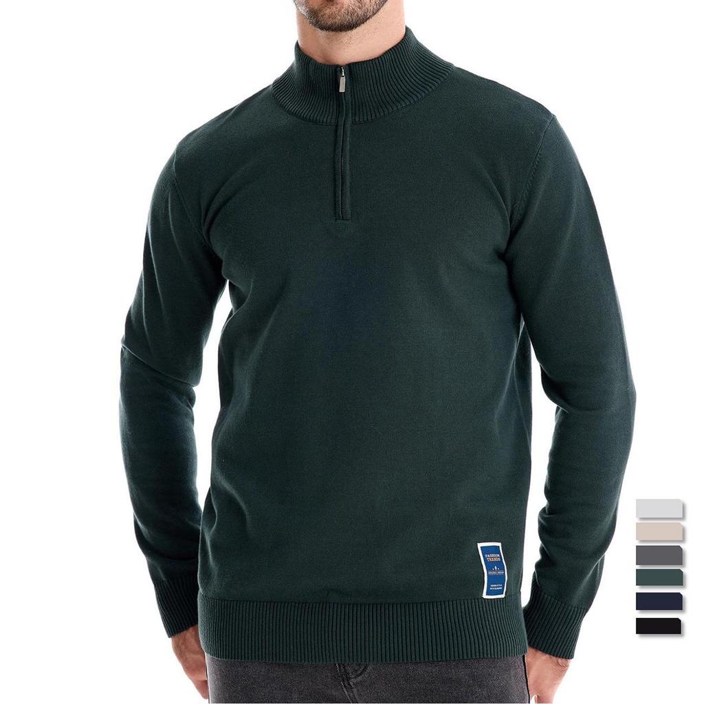 2024 Men's Pure Cotton Stand Collar Zipper Sweater - Half-Slim Solid Color Knitwear