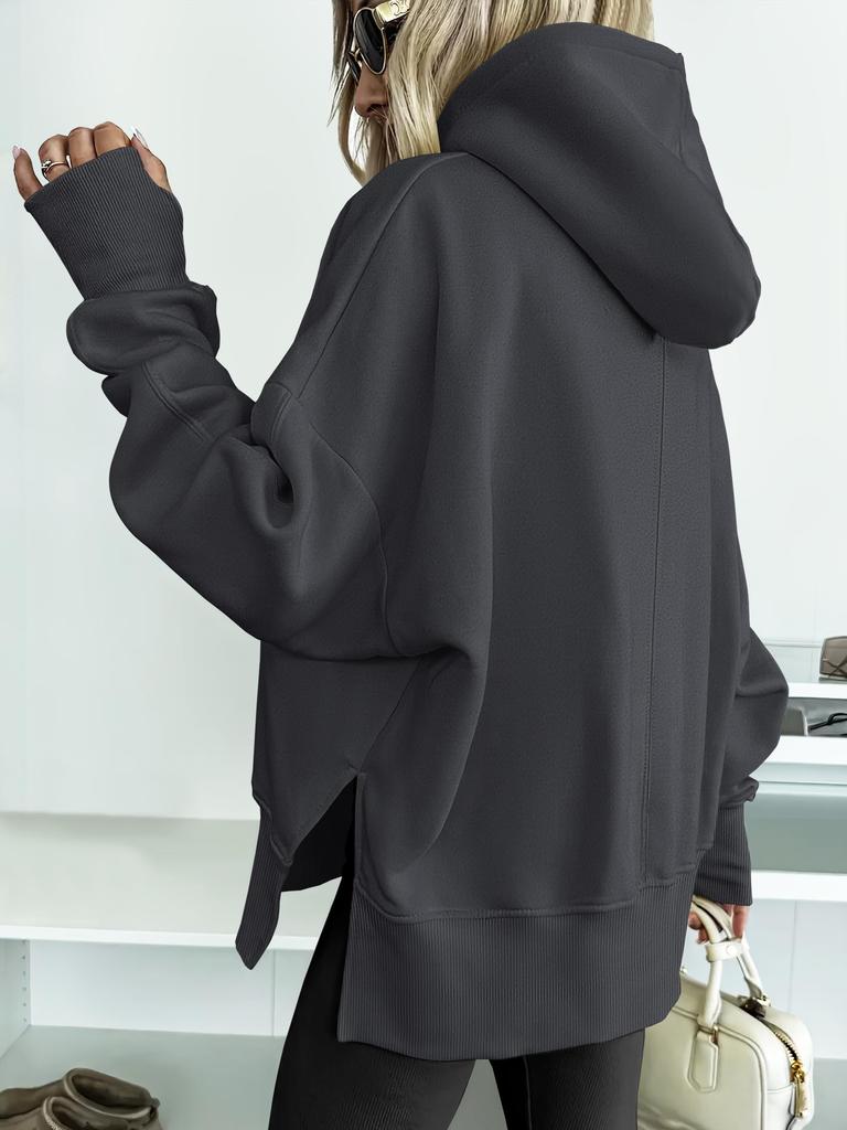 Women's Fashionable Solid Color Hooded Long Sleeved Sports Casual Pullover Sweatshirt Top