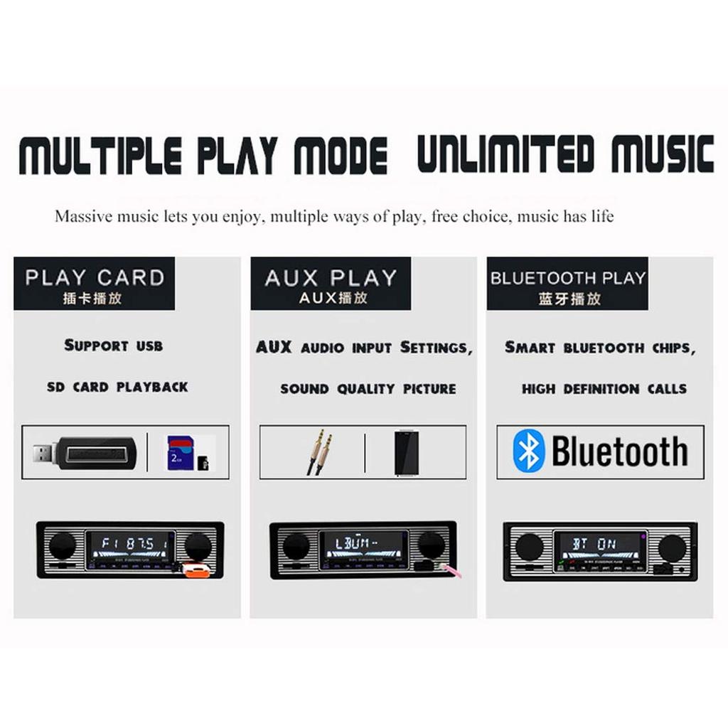 1din 5513 Car MP3 Player with FM Modulator, Bluetooth Music, Vintage Audio, USB Stereo Radio with AUX Function, Hands-Free AUX