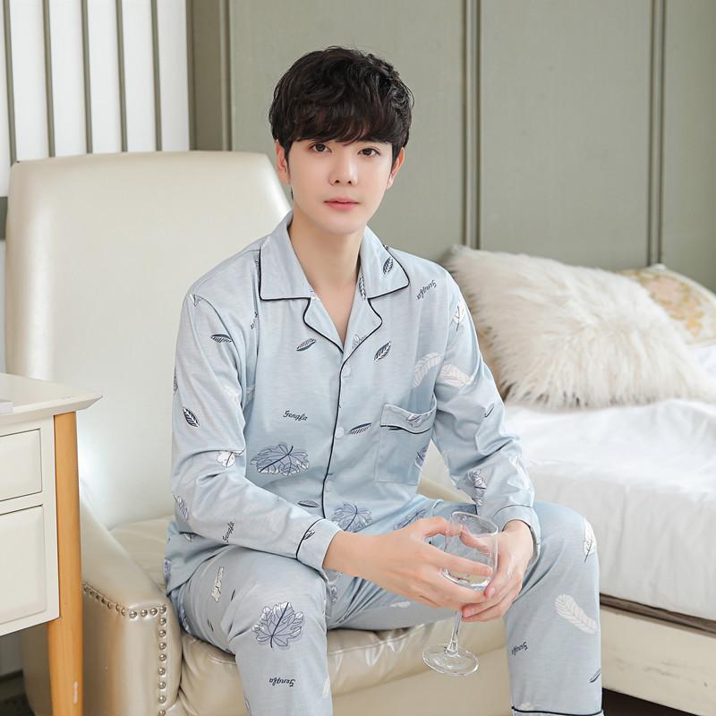 Ensemble pyjama 2 pièces pour hommes, chemise à manches longues et pantalon, vêtements de maison, vêtements de nuit, printemps-automne