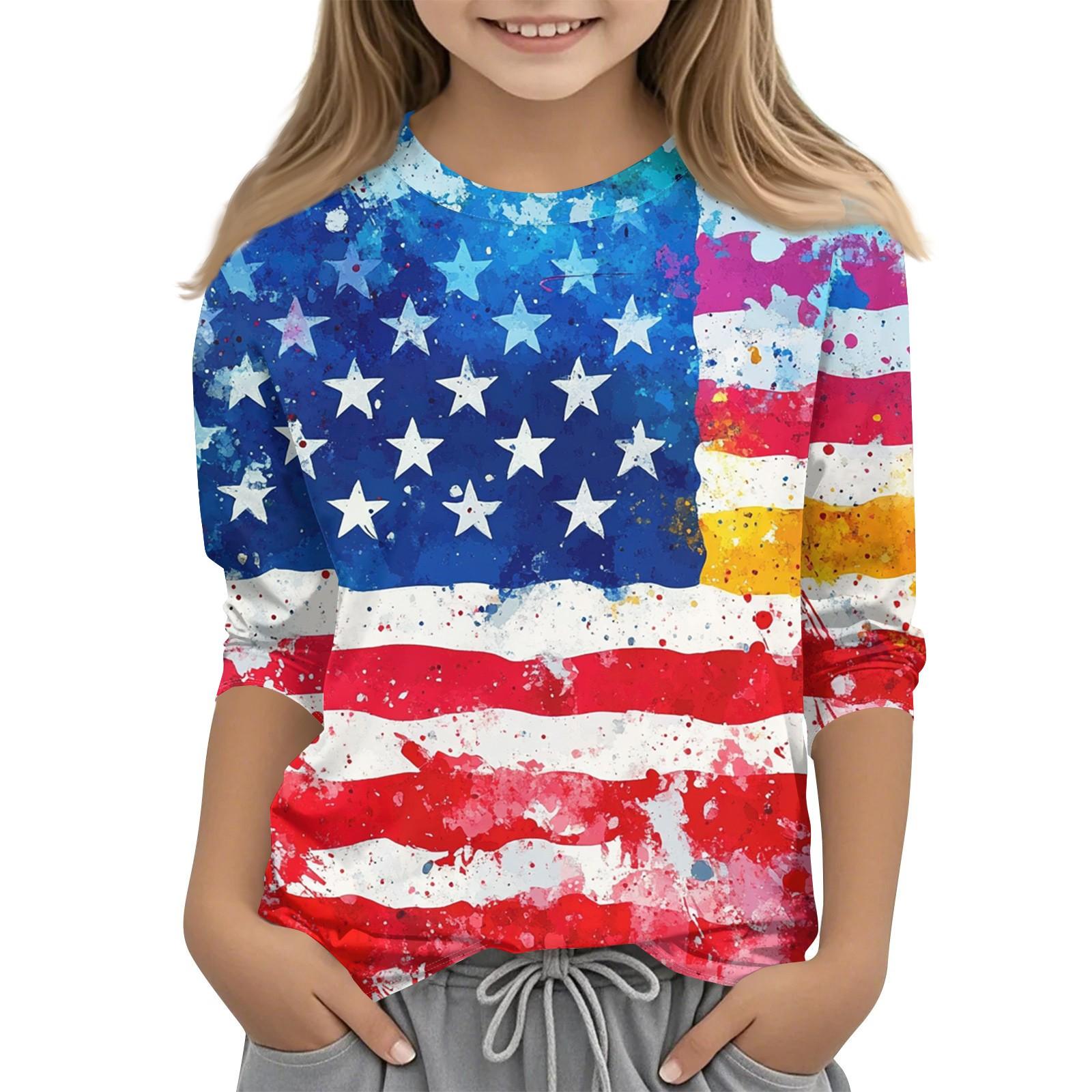 

Детская повседневная футболка с круглым вырезом и принтом «День независимости» с рукавами 7 точек 110 бежевый