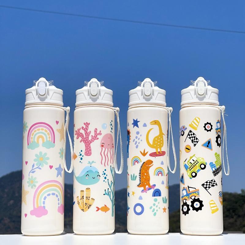 Plastic 800ML Dinosaur Water Bottle Kids Sippy Cup Leakproof with Silicone Straw for School Outdoor Camps