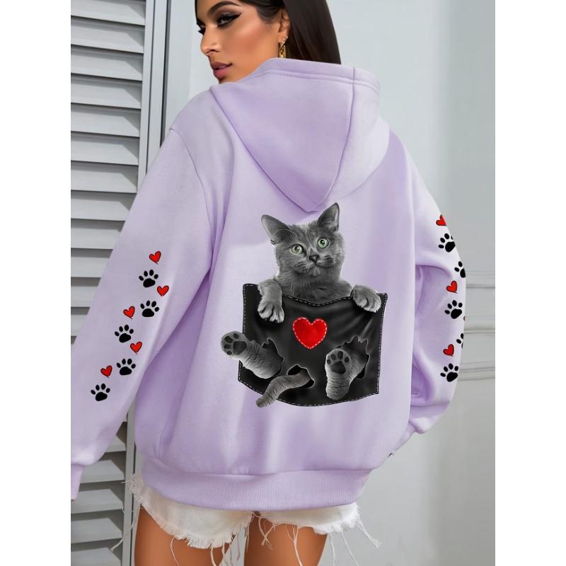 Kawaii Love Paw Cat Print Hoodies Woman Autumn Winter Y2k Streetwear Casual Hoodies Sweatshirts Tops Hoodie Pullovers