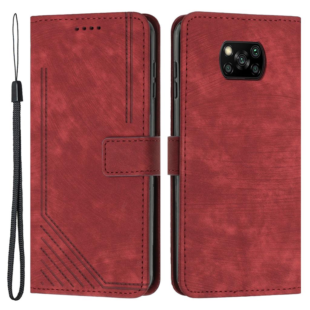 For Xiaomi Poco X3 NFC/X3/X3 Pro Skin-touch Lines Imprinted Phone Case Flip Stand Leather Wallet Cover