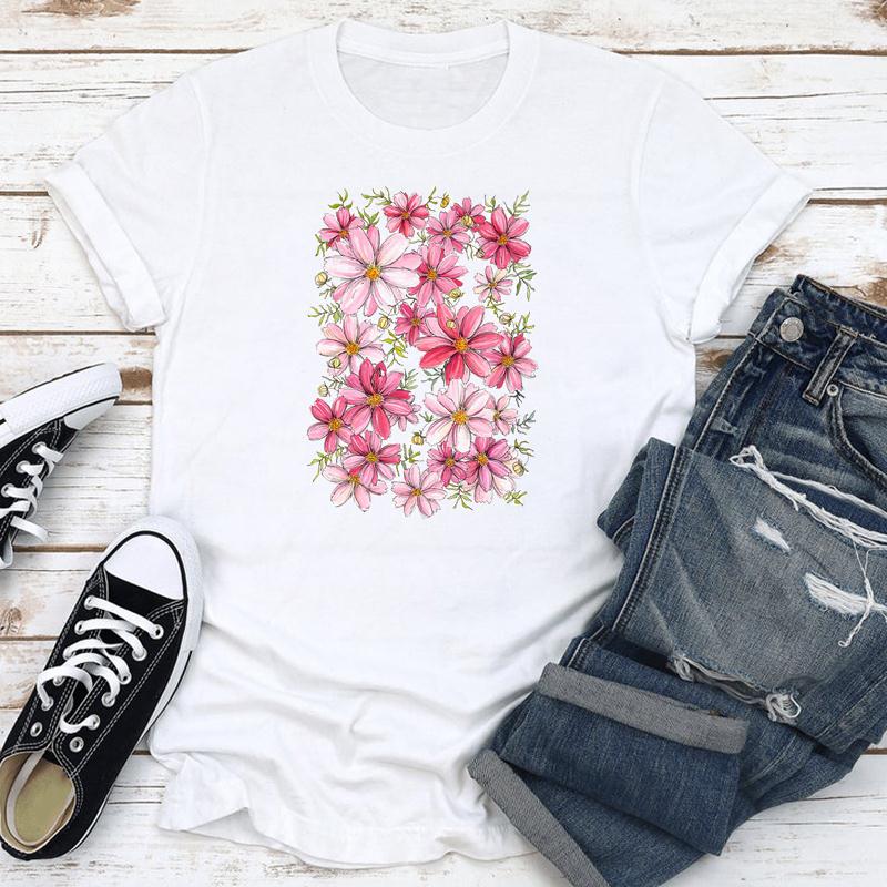 Ropa de mujer Ropa 2021 Nueva Linda Floral Verano Moda Short Sleeve  Impresión de dibujos animados camiseta camiseta femenina camiseta gráfica  comprar a buen precio — entrega gratuita, reseñas reales con fotos — Joom